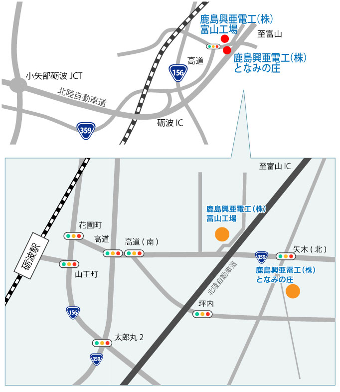 鹿島興亜電工株式会社富山工場までの地図